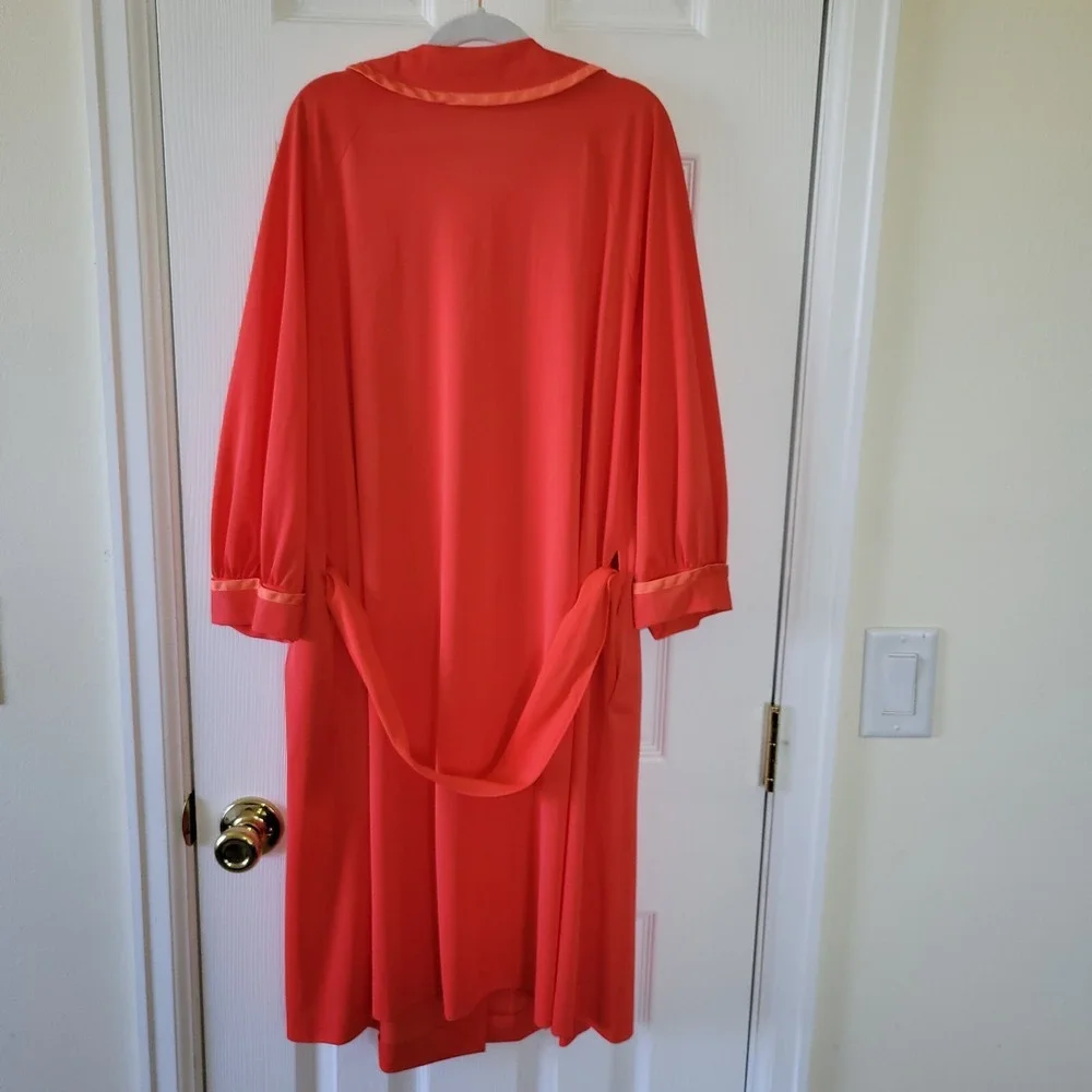 Nylon Robe Satin Trim‎ M Orange 3/4 Sleeve Gossard Artemis Button Front Vintage
